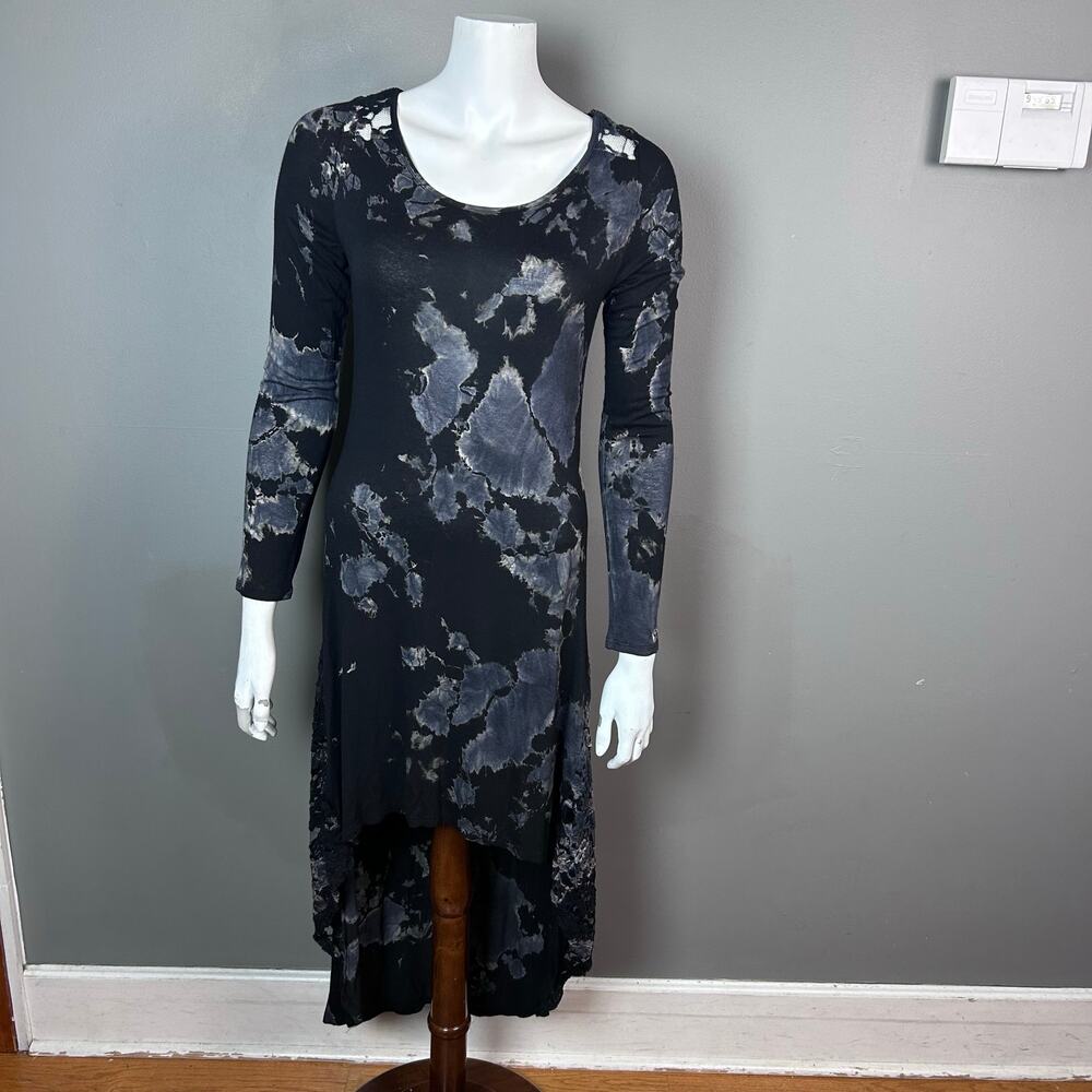 Whimsigoth‎ dress small black tie dye asymmetrical hem lace long sleeve